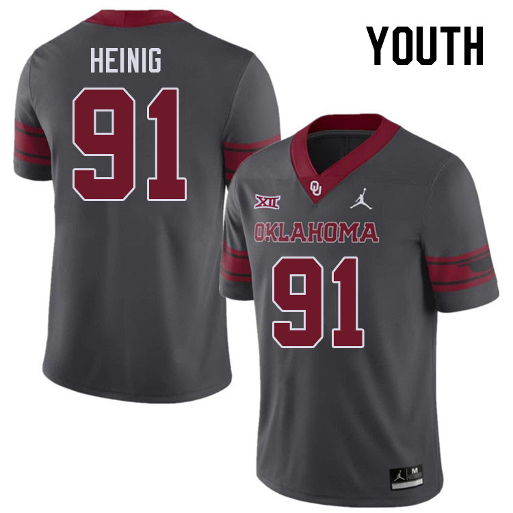 Youth #91 Drew Heinig Oklahoma Sooners College Football Jerseys Stitched Sale-Charcoal